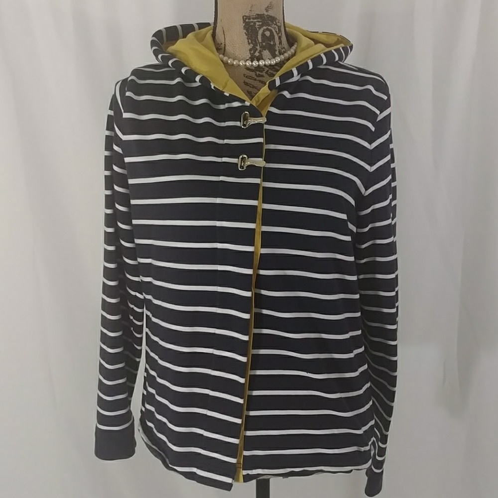Charter Club Nautical Stripe Hoodie Yellow Linig M